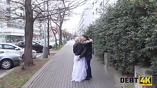 Debt4k. bitchy teenager wifey cheats on husband for cash in front of him