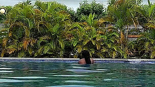 Sperm Floating in the Pool, Hard Sex in the Water, Double Orgasm.