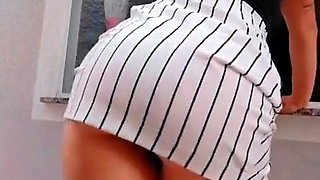 Redhead Cleaning the Window Showing off - Sofia Felix