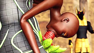 Anubis has some fun with a smoking hot ebony beauty in an ancient temple