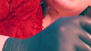 Gloved Handjob Hand Over Mouth - Dominant MILF Medical Gloves Edge & Humiliate Skinny Guy POV