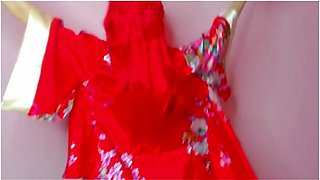 Anime Girl Dancing In Kimono Red Underwear