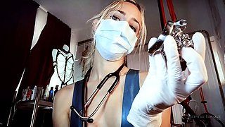 Femdom fetish blonde makes cuckold lick cumshot