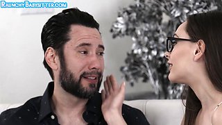 Babysitting nerdy teenage inhales before plunged from behind